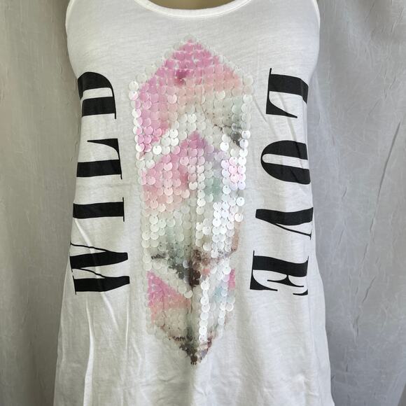 🫶🏼 Express Wild Love Sequin Flowy Tunic Tank Top White Sheer Back Pastel XS - Picture 2 of 16